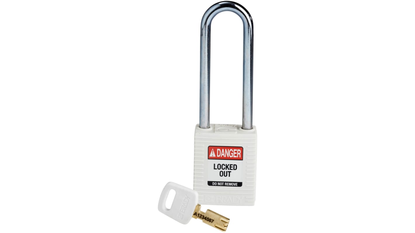 Lucchetto con chiave Brady per uso interno ed esterno, in , anello da 6.35mm, L. 76.20mm, col bianco