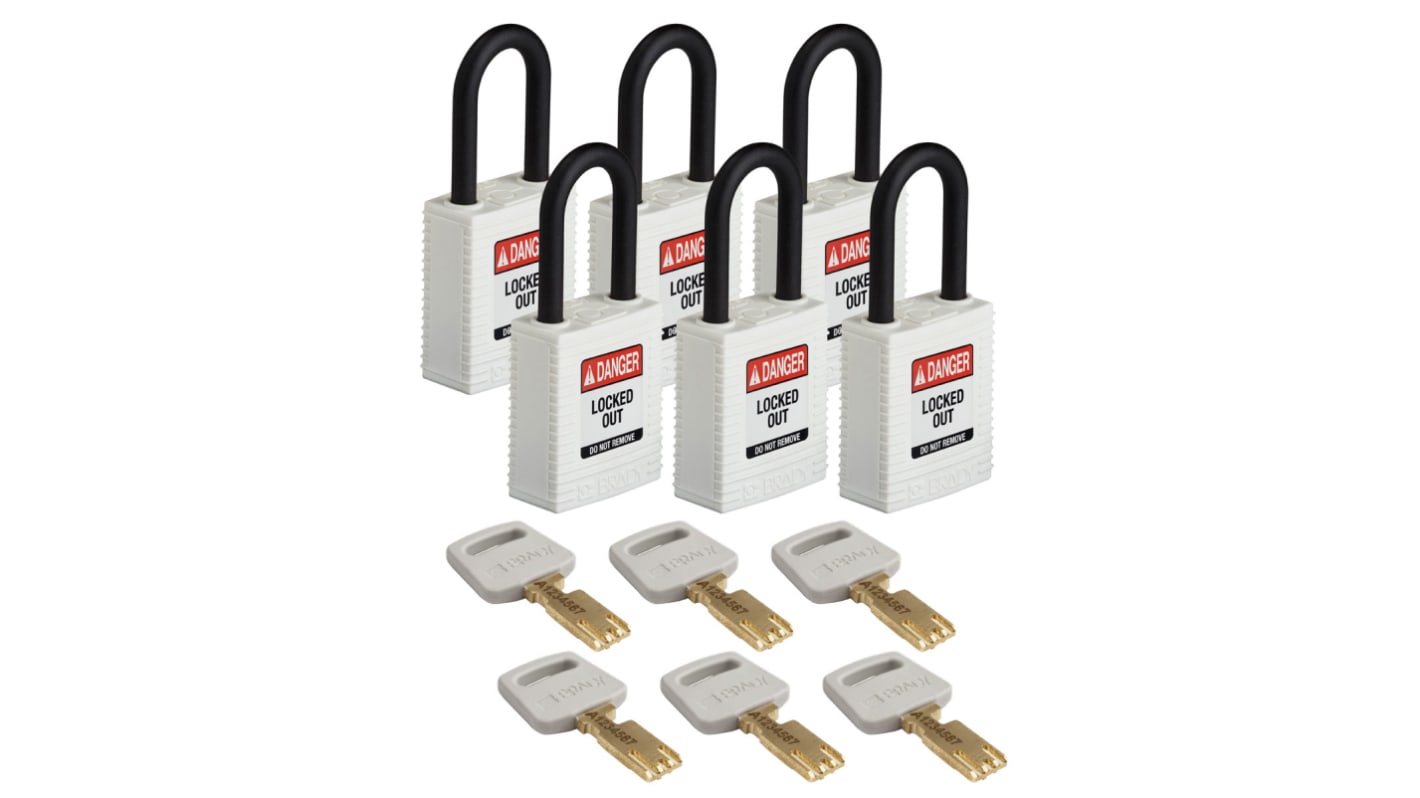 Brady LOTO-101 Key Weatherproof Nylon, Plastic Padlock, 6.35mm Shackle, 38.00mm Body