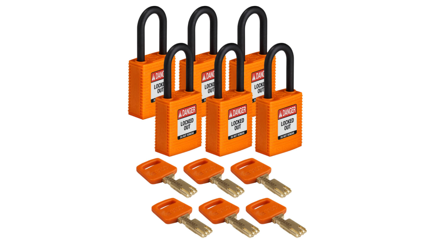 Brady LOTO-101 Key Weatherproof Nylon, Plastic Padlock, 6.35mm Shackle, 38.00mm Body