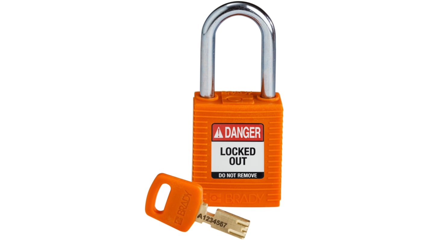 Candado de Nylon, acero Brady , Ø de grillete 6.35mm, color Naranja, para Interior, exterior