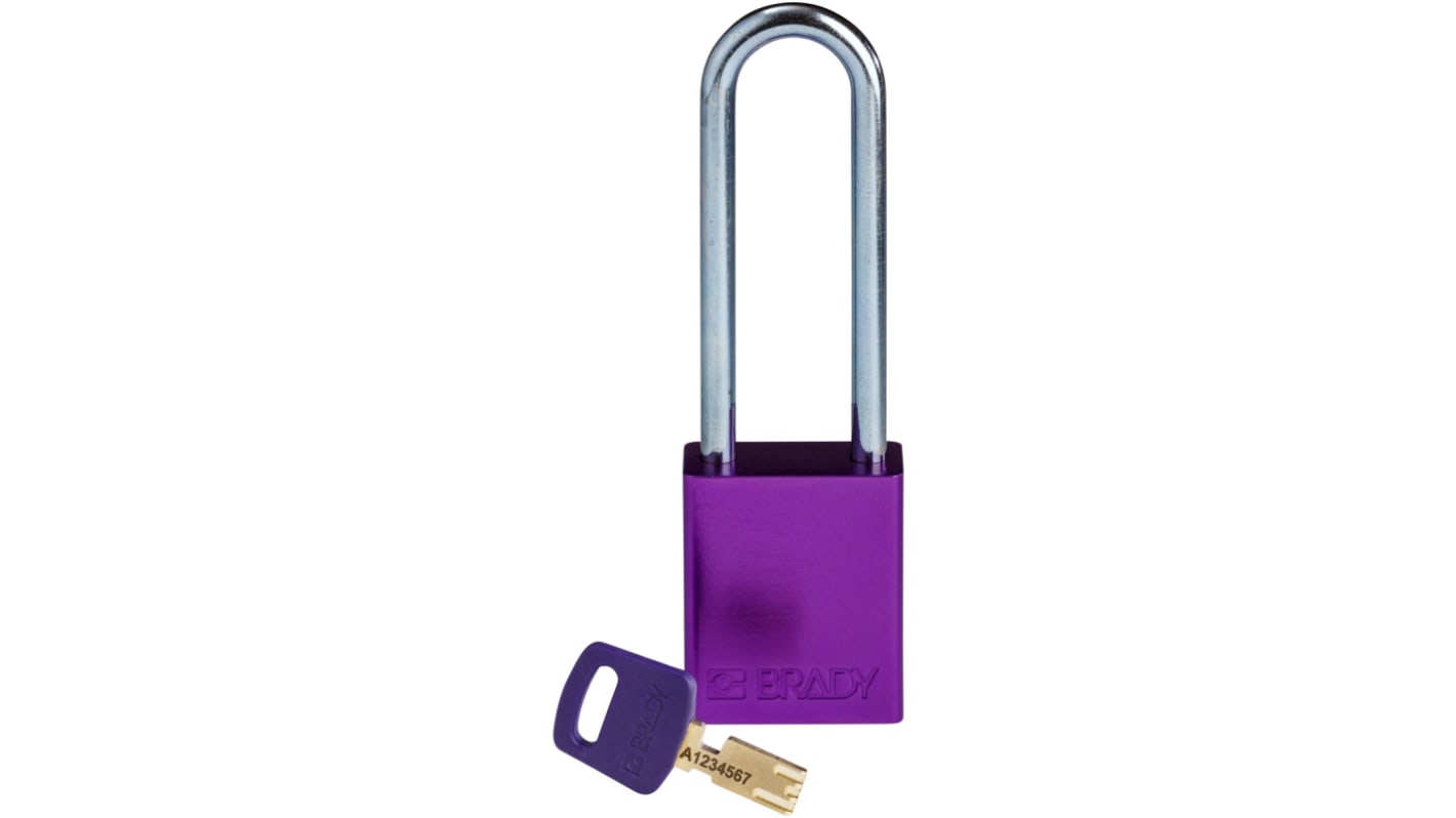 Kłódka średnica szekli: 6.35mm Brady z kluczem W budynkach, na zewnątrz aluminiowa Purpurowy LOTO-99