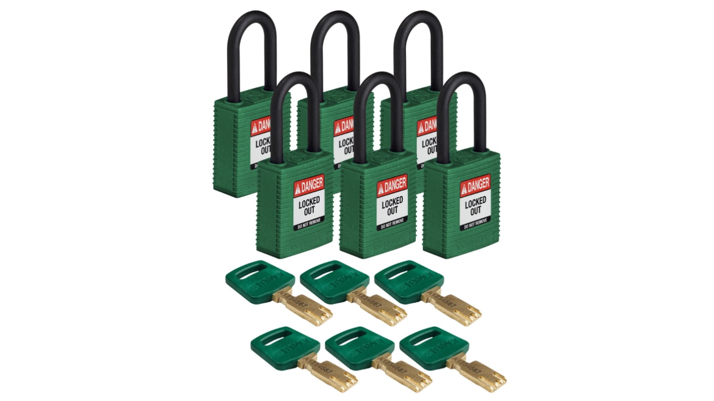 Brady LOTO-101 Key Weatherproof Nylon, Plastic Padlock, 6.35mm Shackle, 38.00mm Body