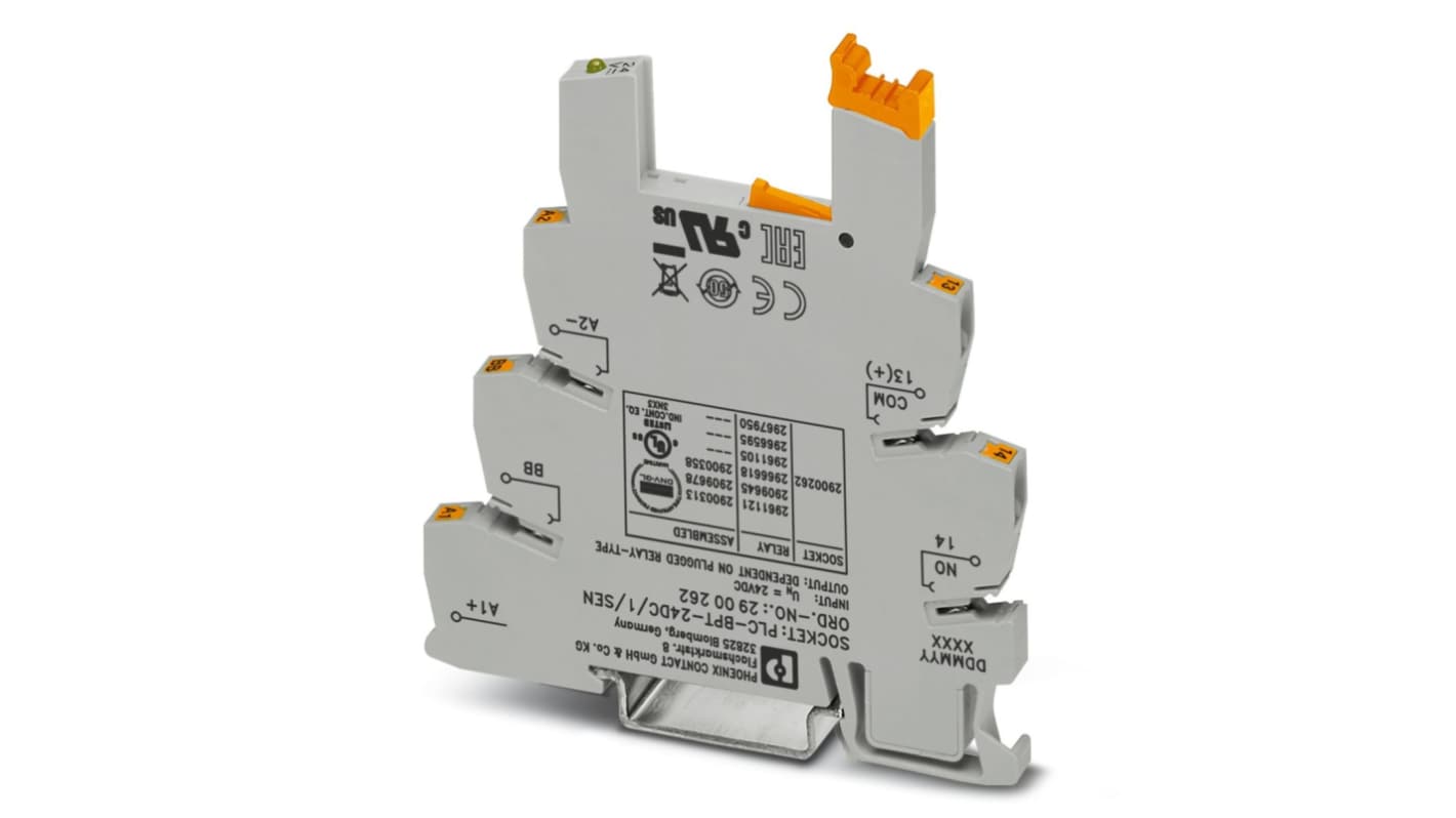Phoenix Contact PLC-BPT 1 Pin 24V dc DIN Rail Relay Socket