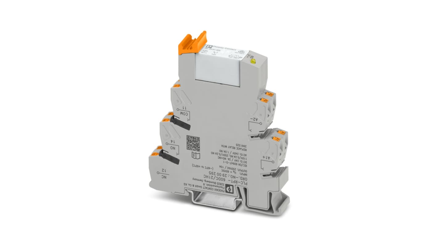 Phoenix Contact PLC-RPT- 60DC/21HC Series Interface Relay, DIN Rail Mount, 60V dc Coil
