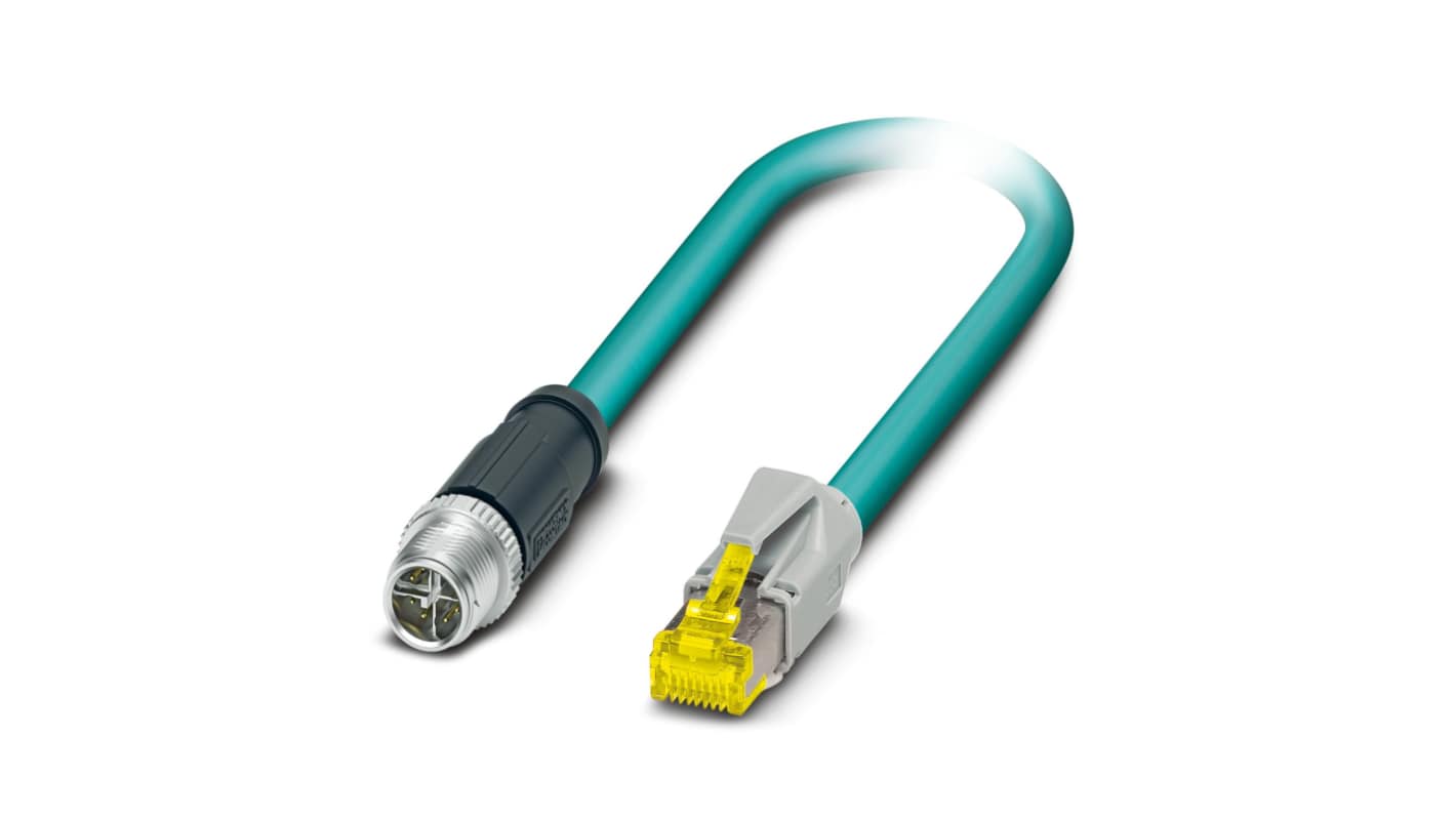 Phoenix ContactNBC, 500mm Cat6a, Blue M12 to Male RJ45 Male, Shielded Shielded, Terminated PUR Sheath