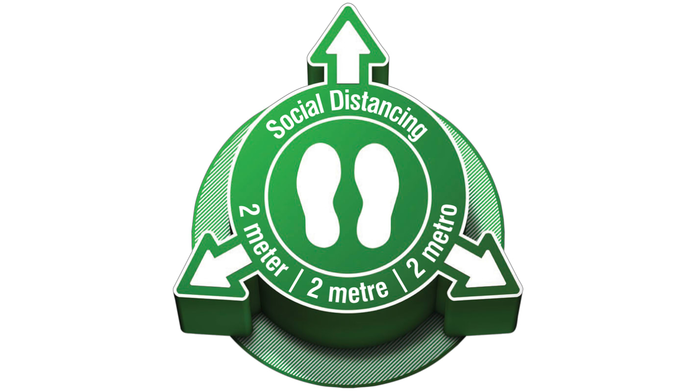 Cartello per distanziamento sociale in mat. vinilico, pittogramma: Distanziamento sociale, Verde/Bianco