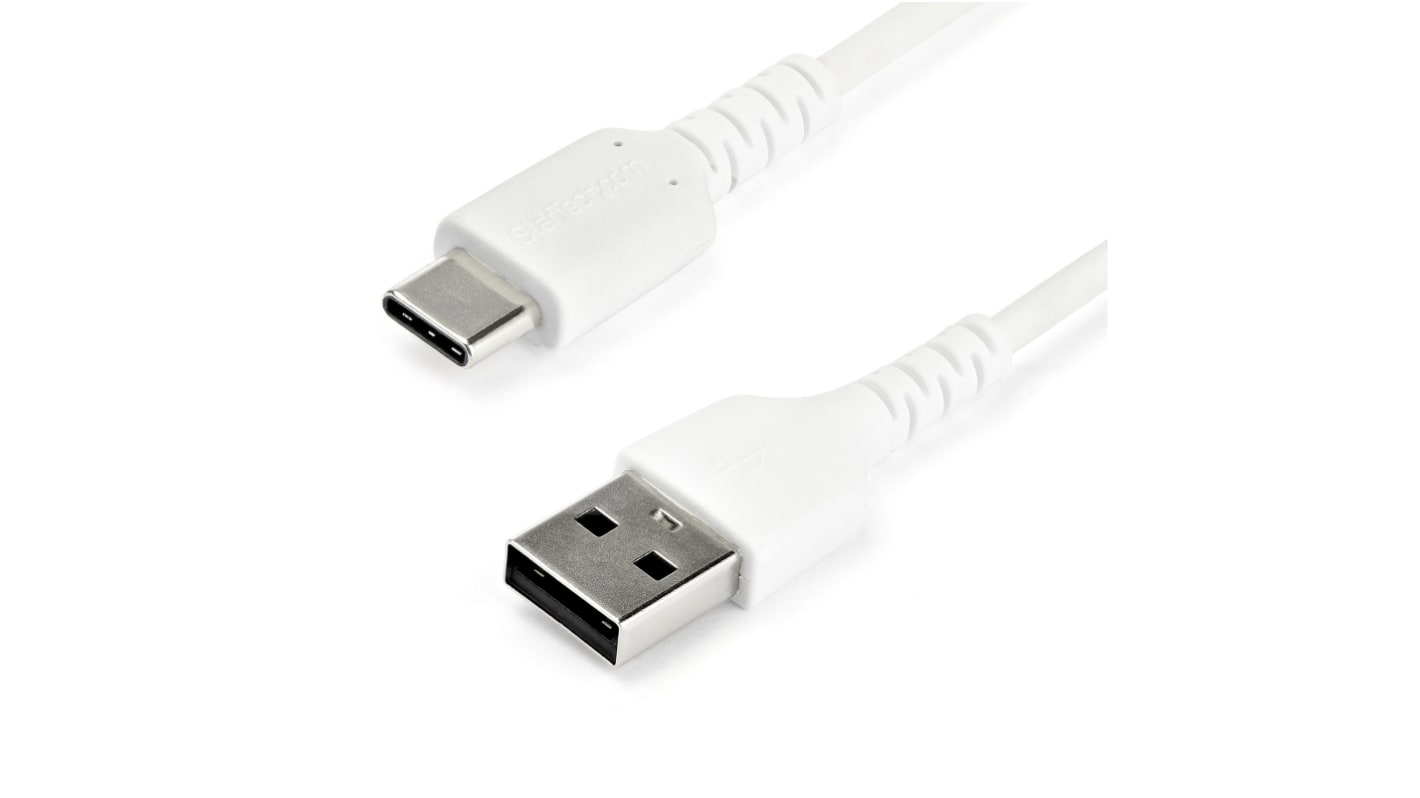 Kabel USB Złącze A USB A Złącze B USB C dł. 2m Wytrzymały kabel ładujący z USB-A na USB-C USB 2.0 kolor: Biały