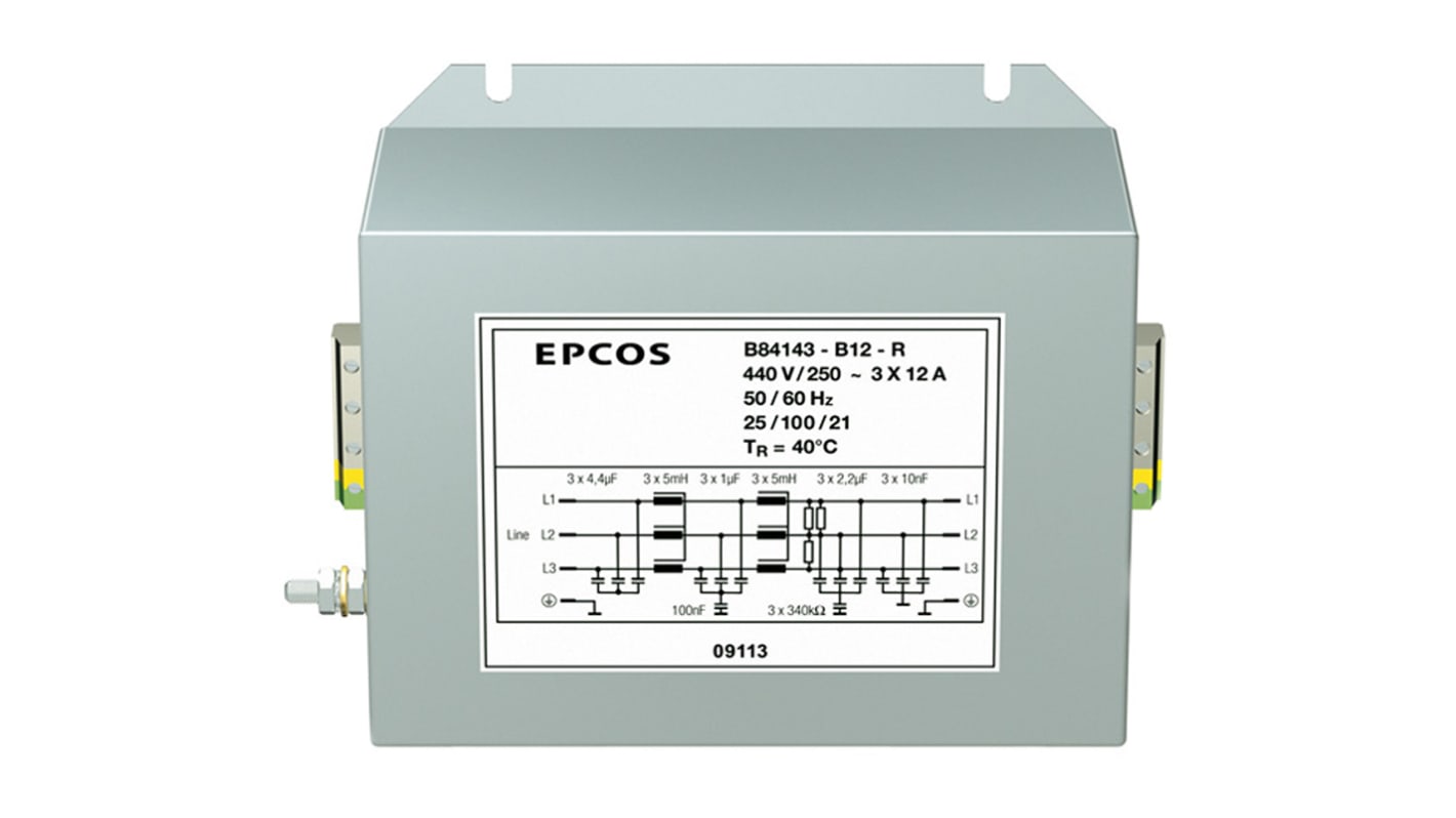 EPCOS, B84143B*R000 16A 440 V ac 50 → 60Hz, Chassis Mount RFI Filter, Terminal Block 3 Phase