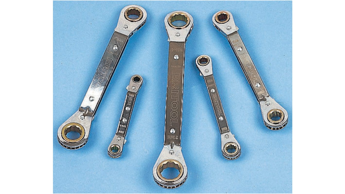 Britool 5-Piece Ratchet Spanner Set, 7 x 8; 9 x 10; 11 x 12; 15 x 17; 190 x 21 mm