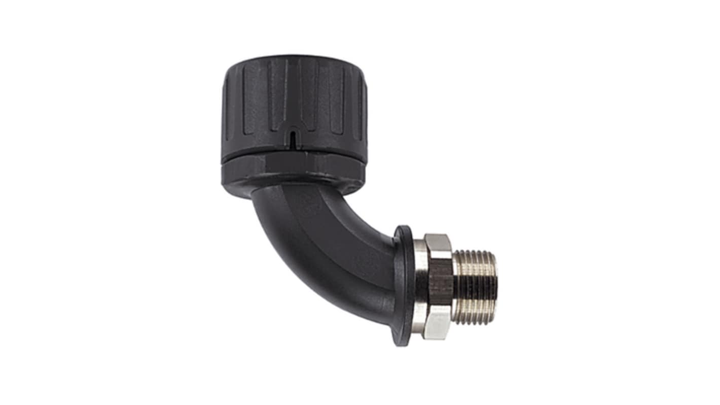 HellermannTyton 90° Elbow, Cable Conduit Fitting, 21mm Nominal Size, M20, Nickel Plated Brass, Black