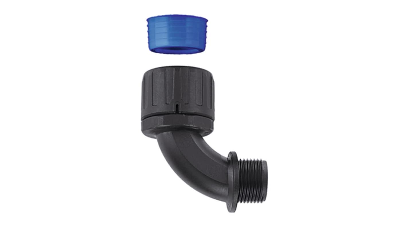 HellermannTyton 90° Elbow, Cable Conduit Fitting, 28mm Nominal Size, M25, Polyamide 6.6 (PA66), Black IP68 rating