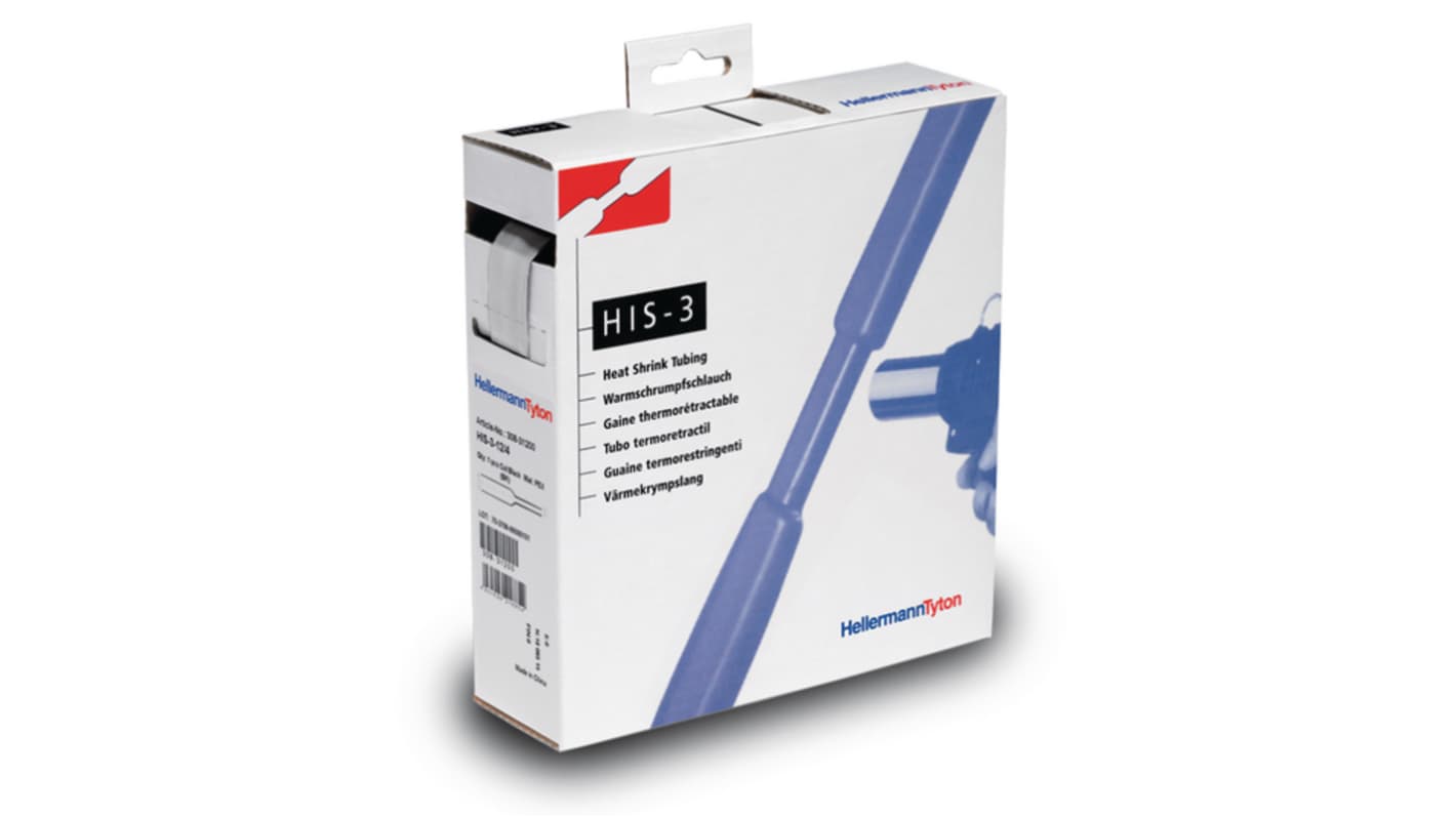 HellermannTyton Halogen Free Heat Shrink Tubing, Transparent 3.2mm Sleeve Dia. x 10m Length, HIS-3 Series