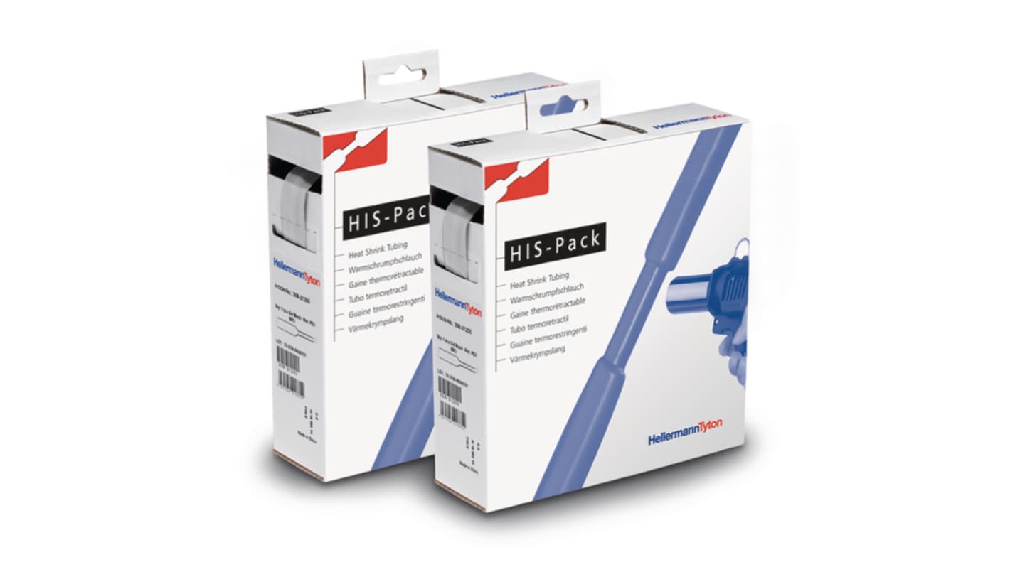 HellermannTyton Halogen Free Heat Shrink Tubing, Transparent 4.8mm Sleeve Dia. x 10m Length, HIS-PACK Series