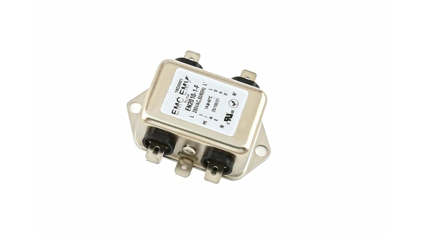 United Automation, 10 10A 250 V 50/60Hz, Chassis Mount EMI Filter, Fast-On, Single Phase