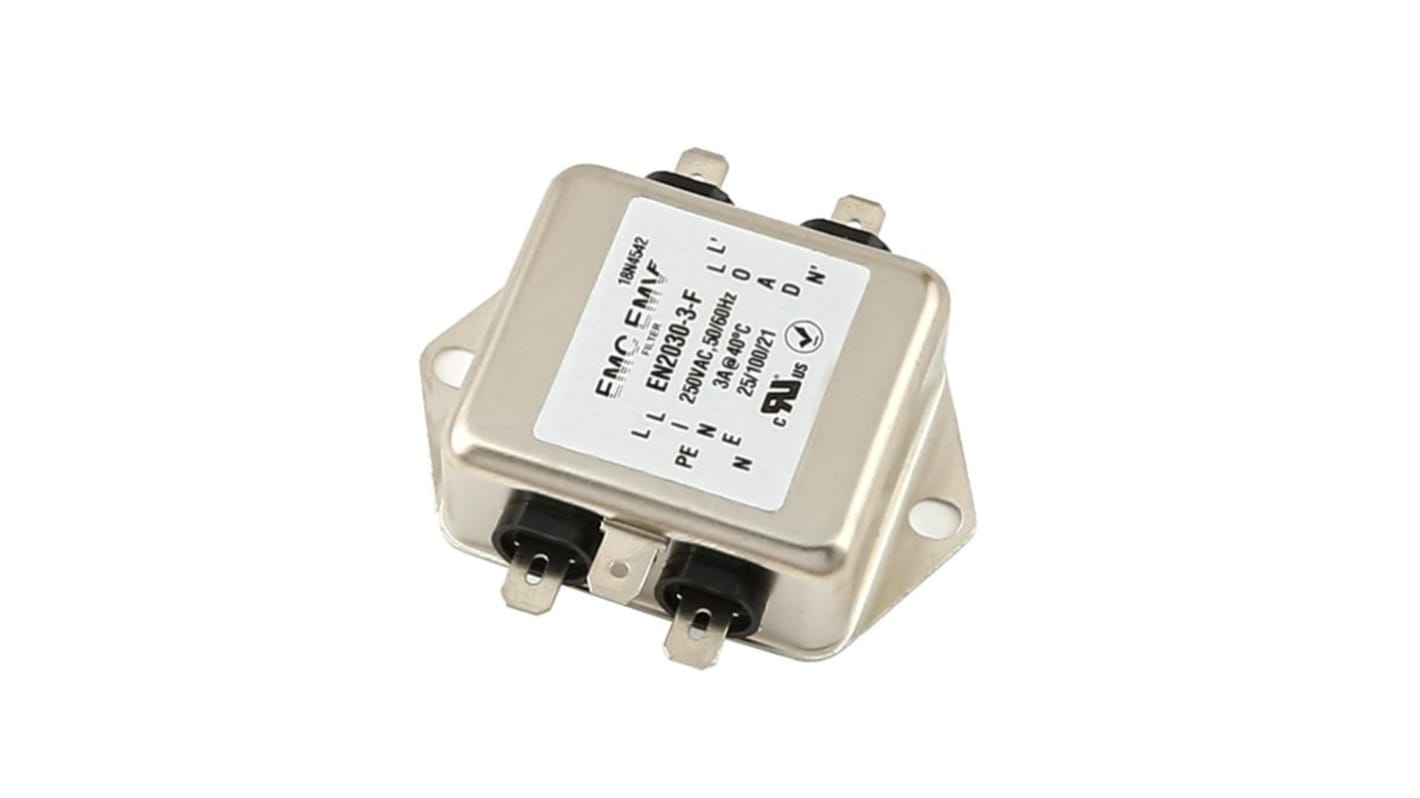 United Automation, 30 10A 250 V 50-60Hz, Chassis Mount EMI Filter, Fast-On, Single Phase