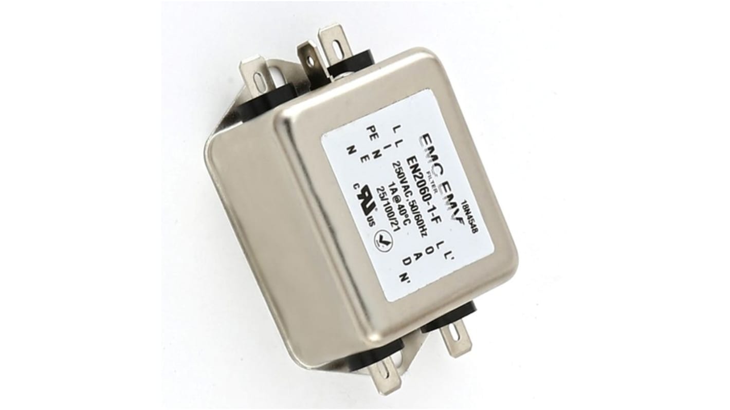 United Automation, 60 16A 250 V 50-60Hz, Chassis Mount EMI Filter, Fast-On, Single Phase
