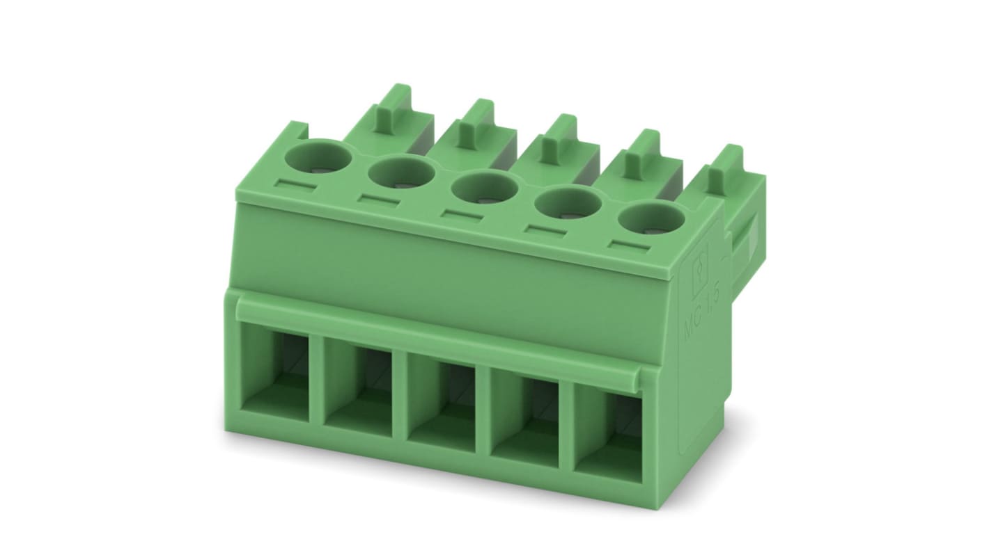 Phoenix Contact, 3.81mm Pitch, 5/ 5-ST-3, 81, MC 1, 5 Way, , Pluggable Terminal Block, Plug, Cable Mount, Screw