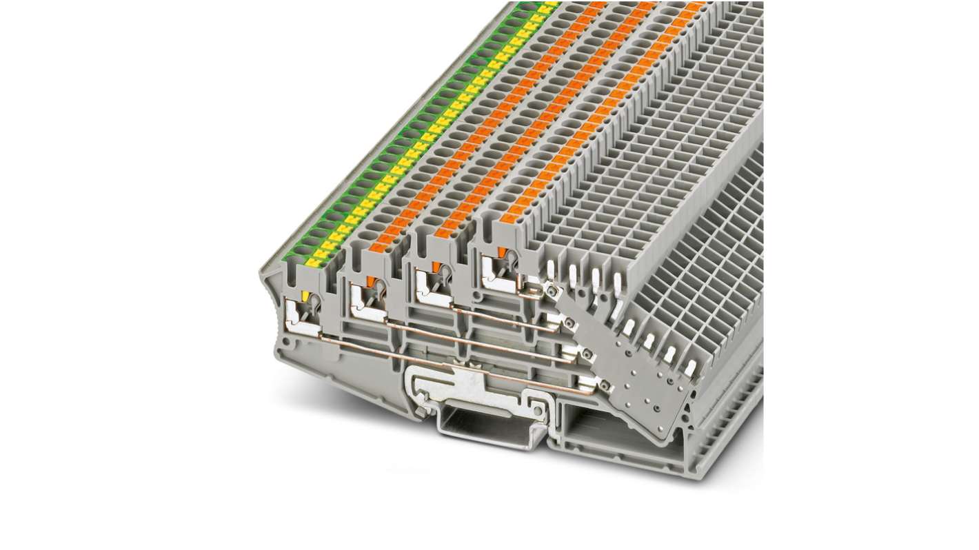 Phoenix Contact PT Series PT 2,5-PE/3L/2P Non-Fused Terminal Block, 12-Way, 10A, 26 → 12 AWG Wire, Push In