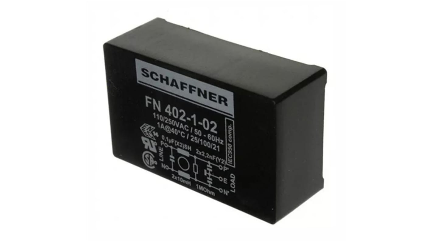 Schaffner EMIフィルタ, 1A, 250 V ac, 単相 スルーホール