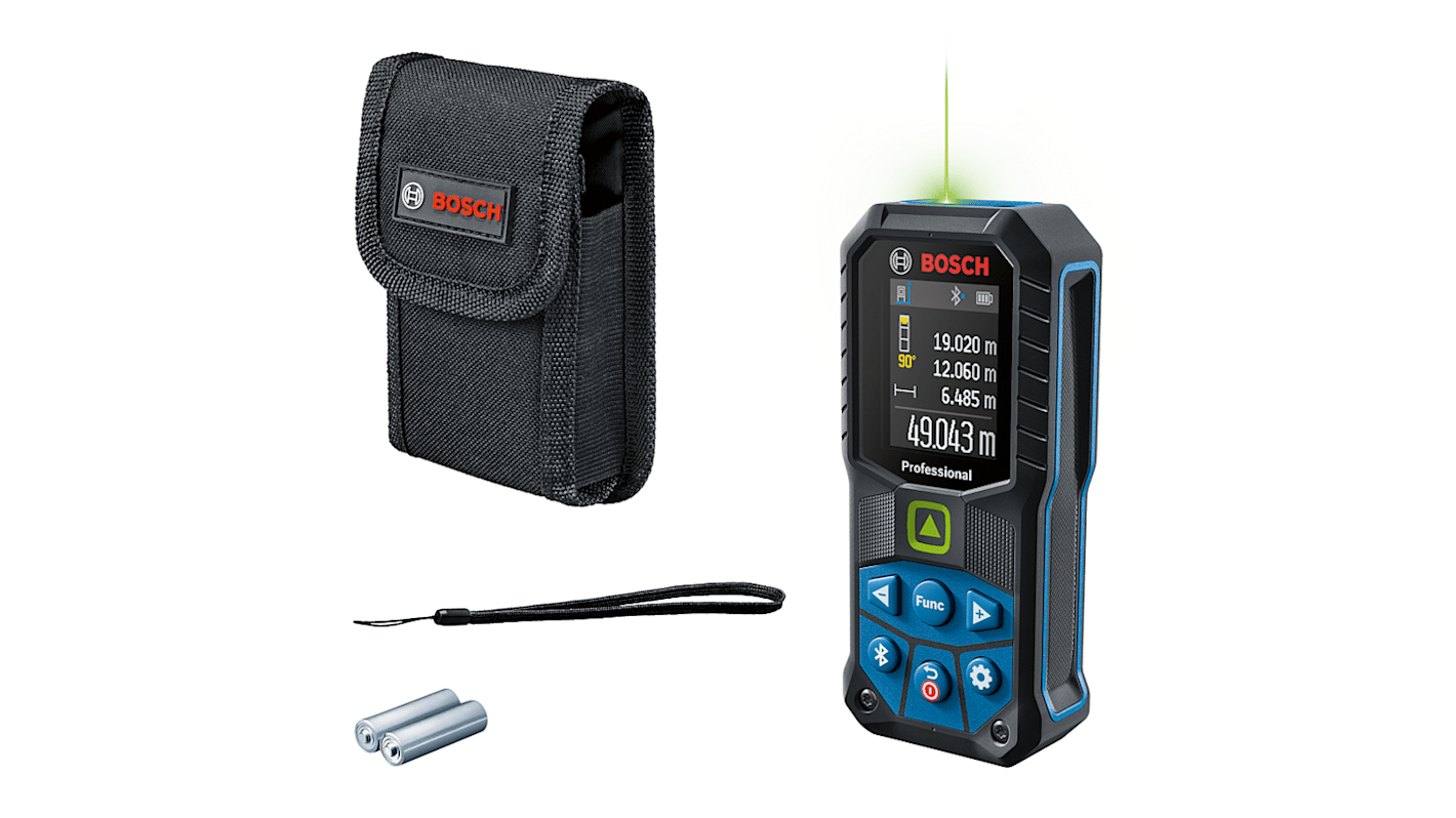 Bosch Lézeres mérőkészülék 0601072U00 ±1,5 mm Angolszász, Metrikus Digitális 2-es osztály 515nm AA Akkumulátor 200g GLM