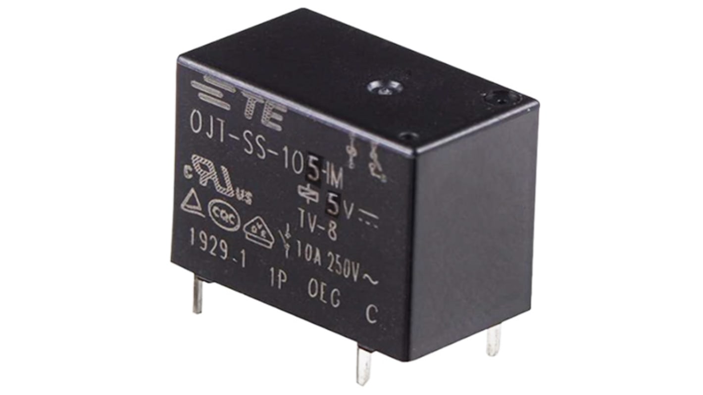 TE Connectivity PCB Mount Non-Latching Relay, 5V dc Coil, 10A Switching Current, SPST