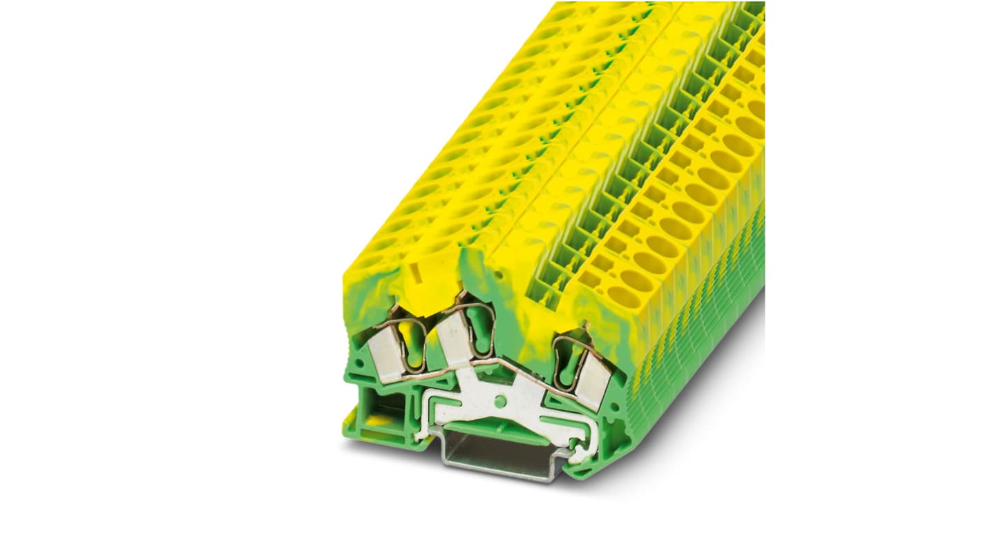 Phoenix Contact 3-Way Earth Terminal Block, 10mm², 8 AWG Wire, Spring Cage