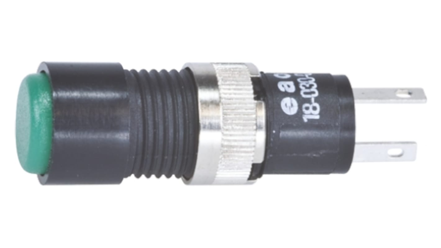 EAO 绿色LED面板指示灯, 2.2V 直流, 20mA, Φ8mm安装孔, 凸型边框, 黑色边框