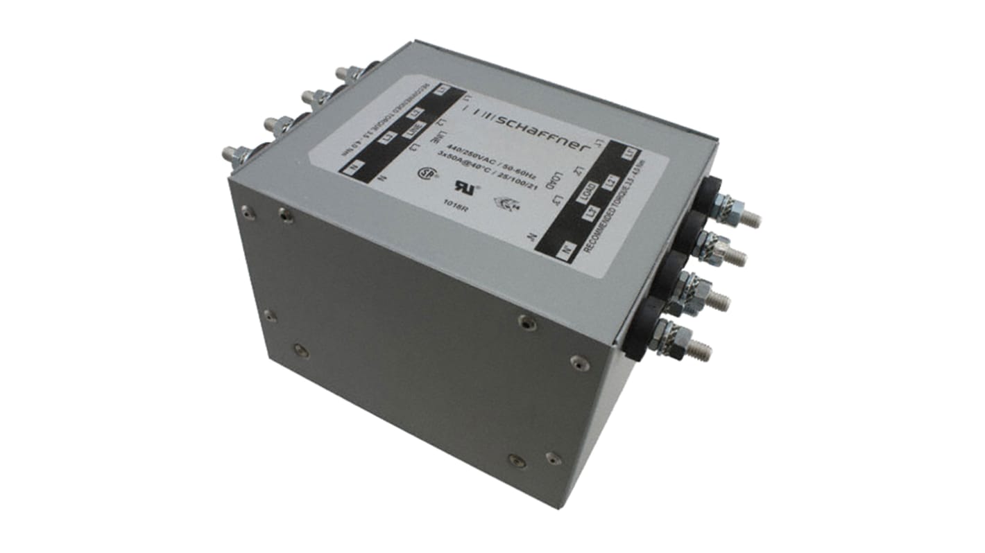 Schaffner, FN356 50A 440/250 V ac 60Hz, Chassis Mount EMI Filter, Tab 3 Phase