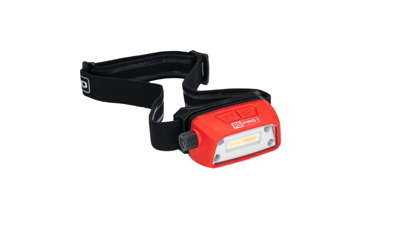 Linterna frontal RS PRO RSPRO-H33R, 350 lm, alcance 40m, recargable, batería Li-Po 3,7 V, IP67