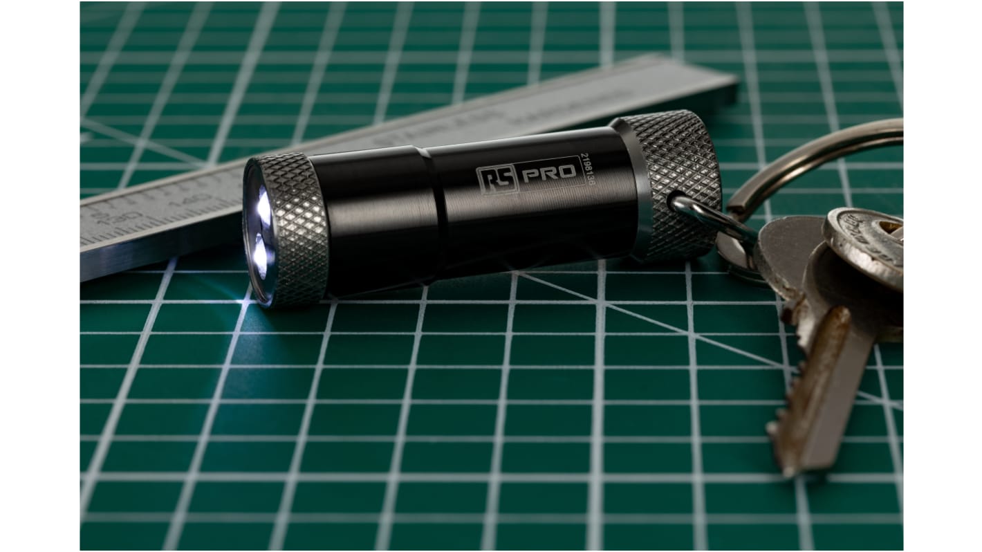 RS PRO LED Keyring Torch Black 10 lm, 53 mm