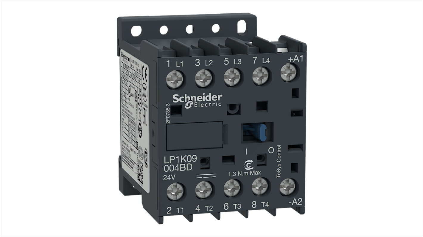 Schneider Electric TeSys K LP1K Contactor, 12 V dc Coil, 4-Pole, 20 A, 3 W, 4NO, 690 V ac