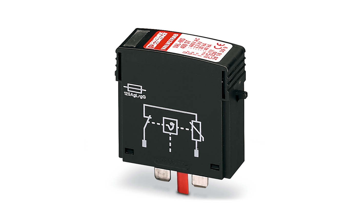Phoenix Contact, VAL-MS 400 ST Surge Suppressor Unit 385 V ac Maximum Voltage Rating 40kA Maximum Surge Current