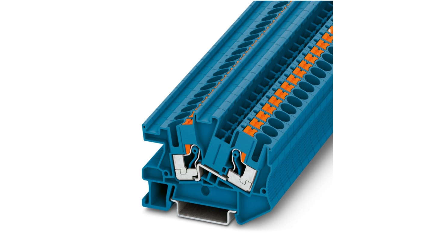 Phoenix Contact PTI Series PTI 6 BU Non-Fused Terminal Block, 2-Way, 51A, 20 → 8 AWG Wire, Push In Termination