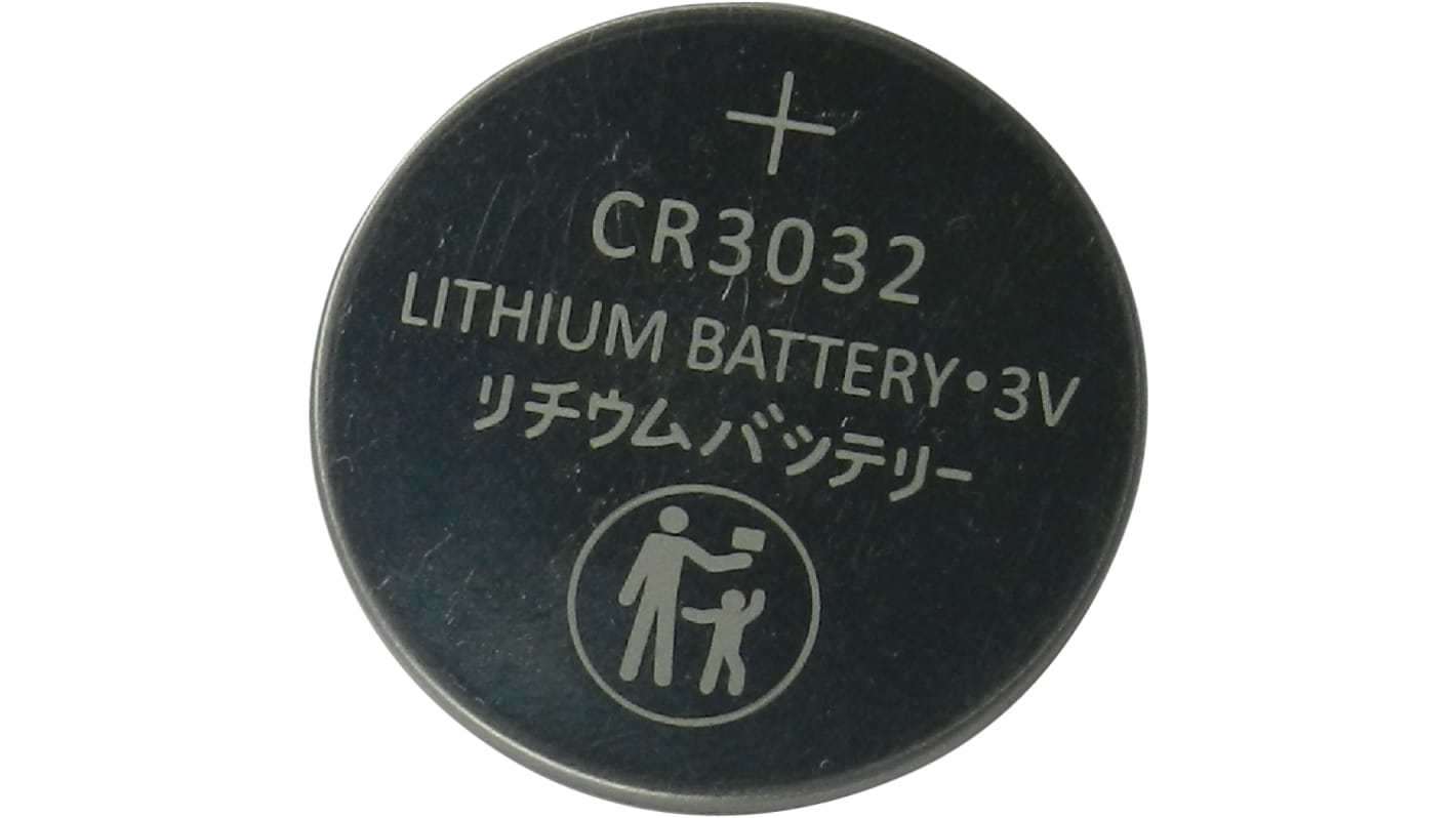 RS PRO CR3032纽扣电池, 3V, 500mAh, 锂二氧化锰, 标准接端, 30 x 3.2mm