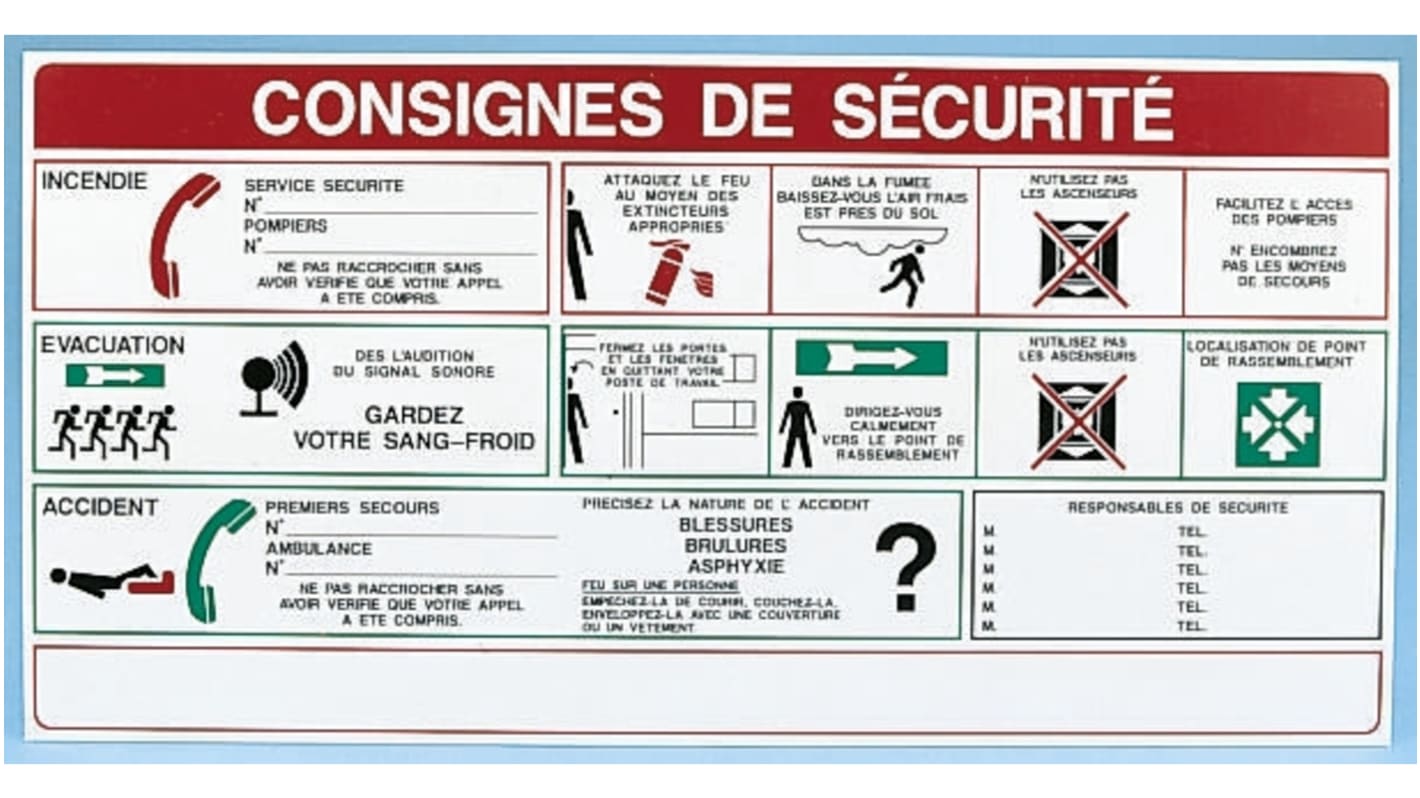 Affiche de sécurité Brady, Consignes de sécurité, texte en Français, PP
