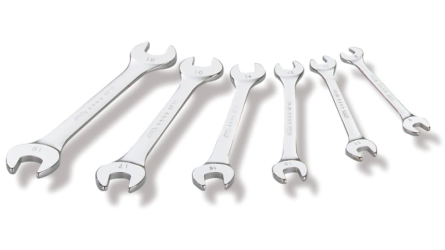 SAM 6-Piece Open Ended Spanner Set, 8 x 9 → 18 x 19 mm, Chrome Vanadium Steel