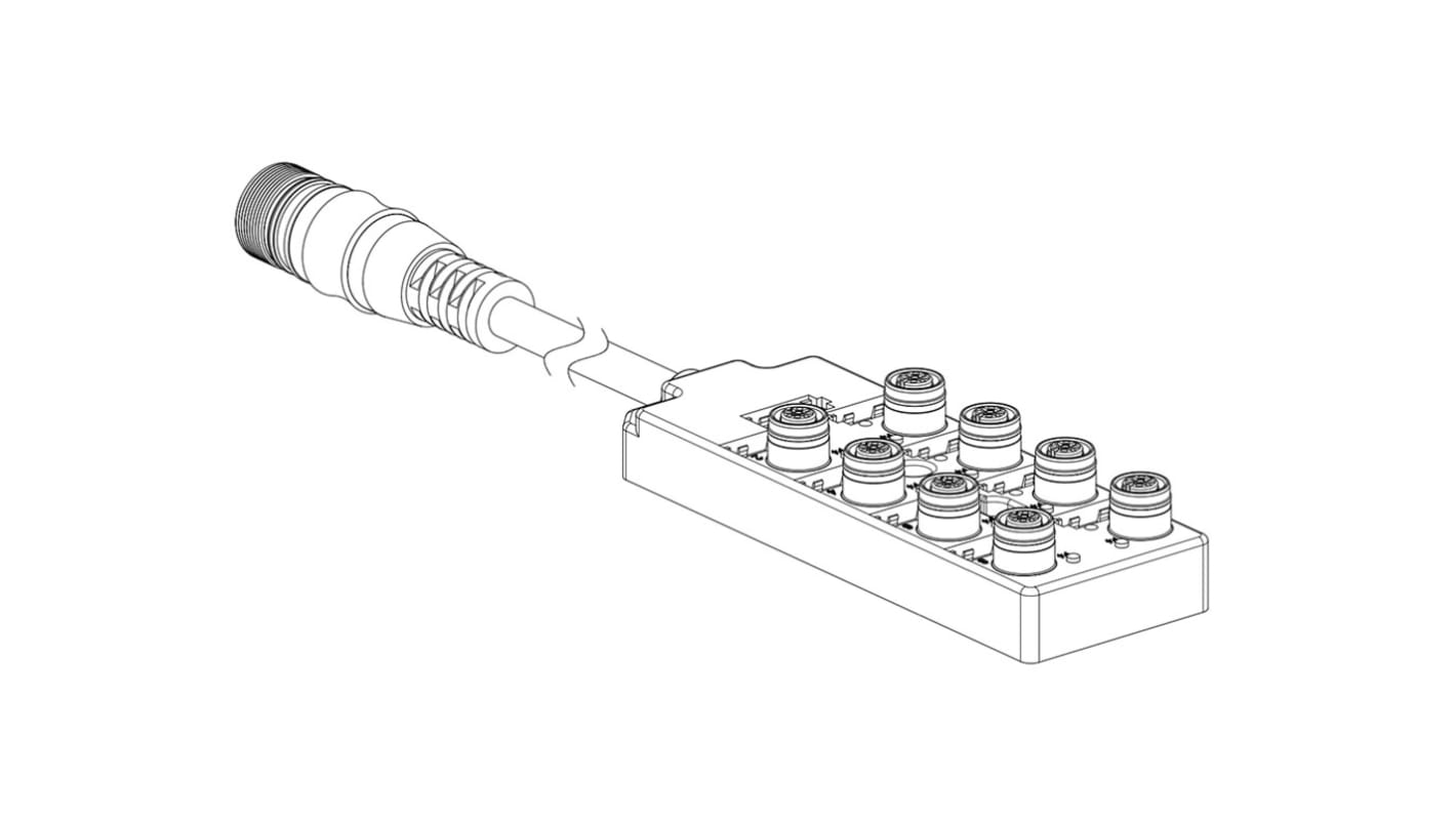 Brad from Molex 120119 Series Sensor Box, M12, 300mm cable, 5 way, 8 port