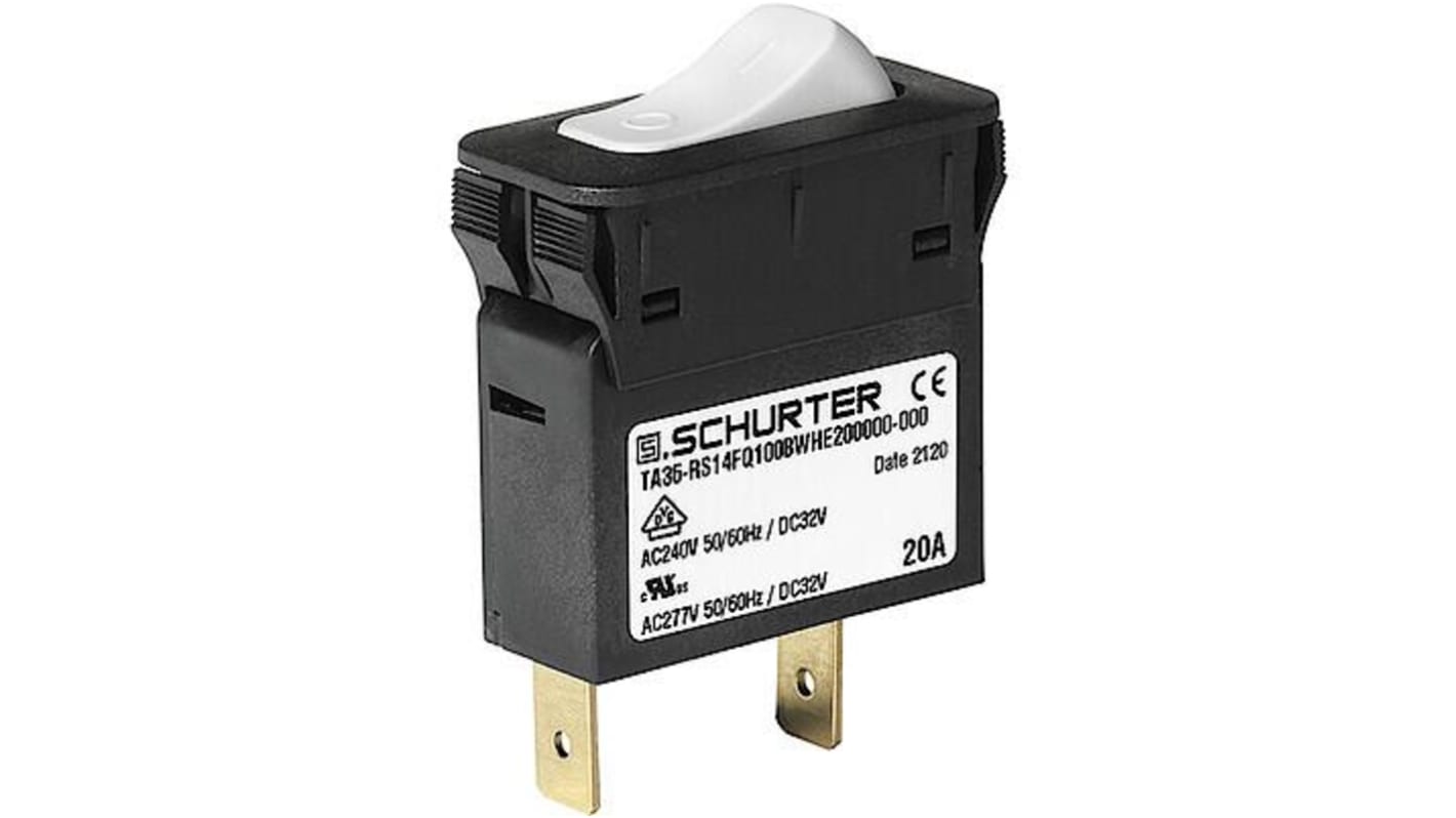 Schurter TA36 Rocker Circuit Breaker - TA36  Single Pole 32 V dc, 277 V ac Voltage Rating, 3A Current Rating