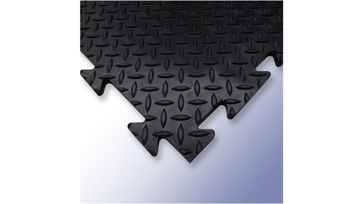 RS PRO Black Anti-slip Tile PVC Anti-Slip Tile 470mm x 470mm x 14mm