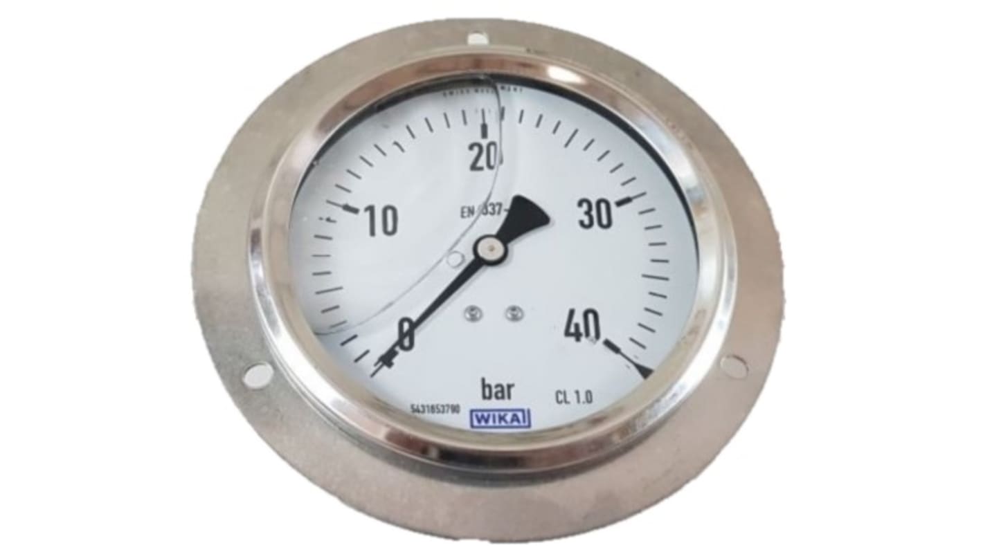 WIKA G 1/2 Analogue Pressure Gauge 40bar Back Entry, 9023364, 0bar min., 213.53