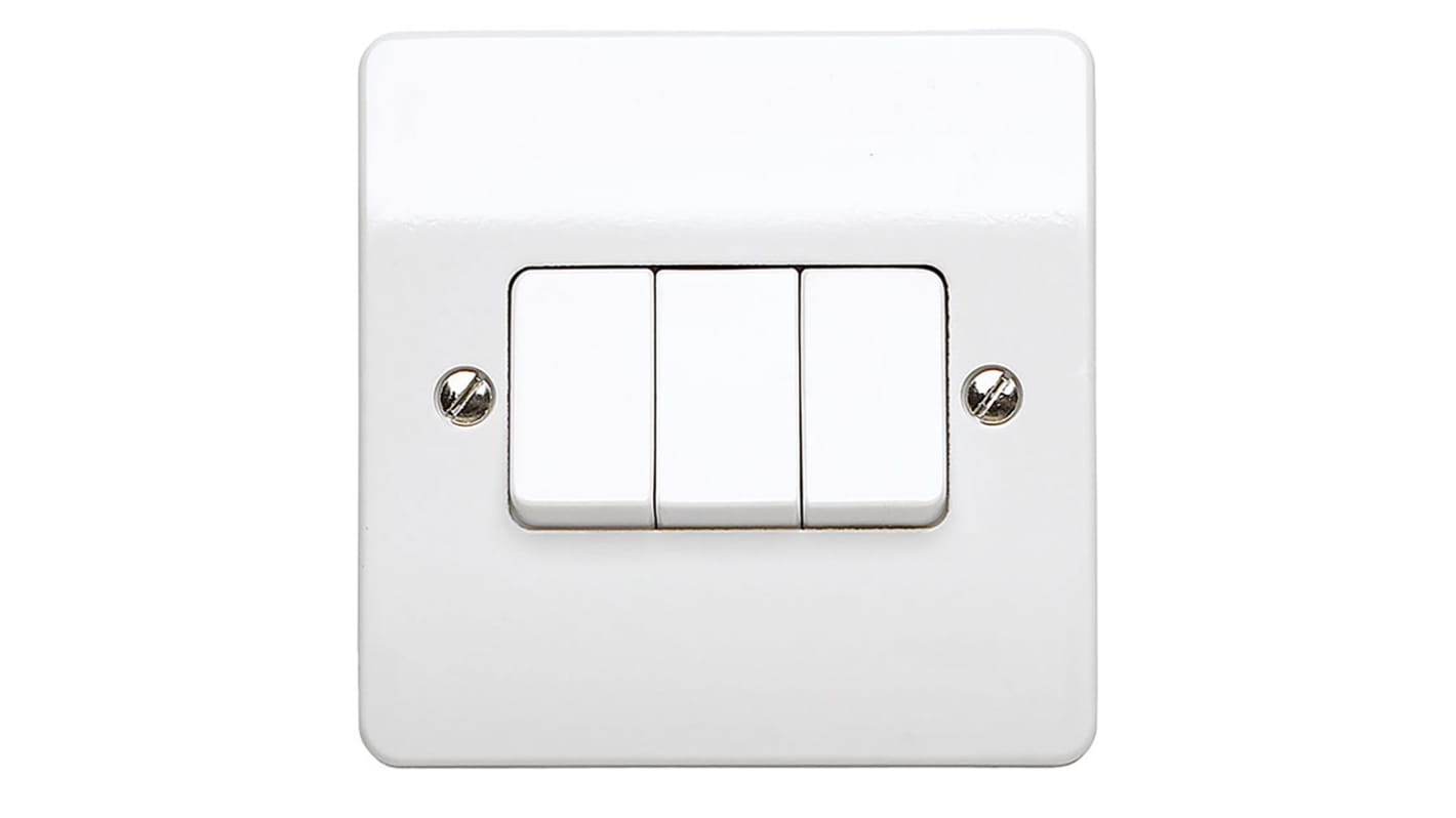 MK Electric White Rocker Light Switch, 2 Way, 3 Gang, Logic Plus