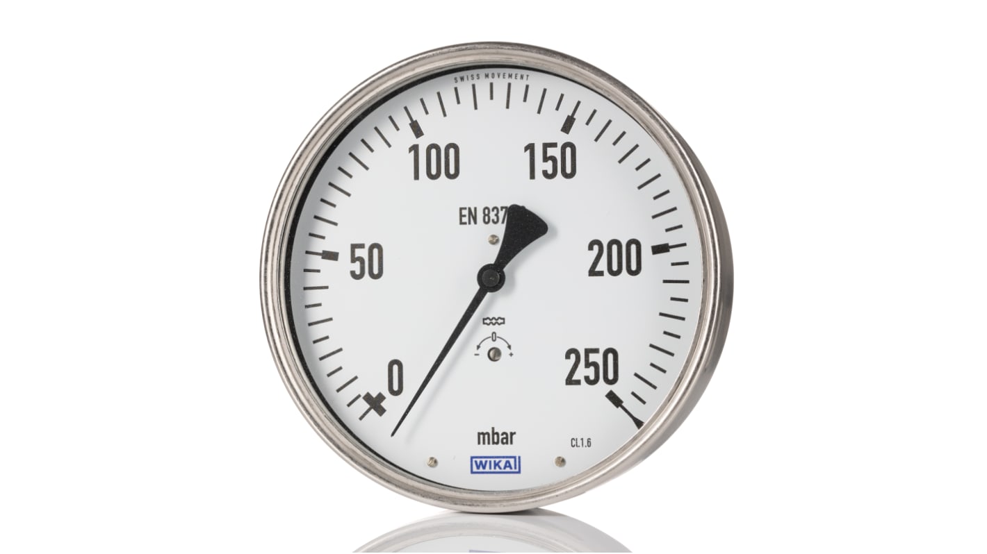 WIKA G 1/2 Analogue Pressure Gauge 0.04bar Back Entry 160mm Outside Diameter