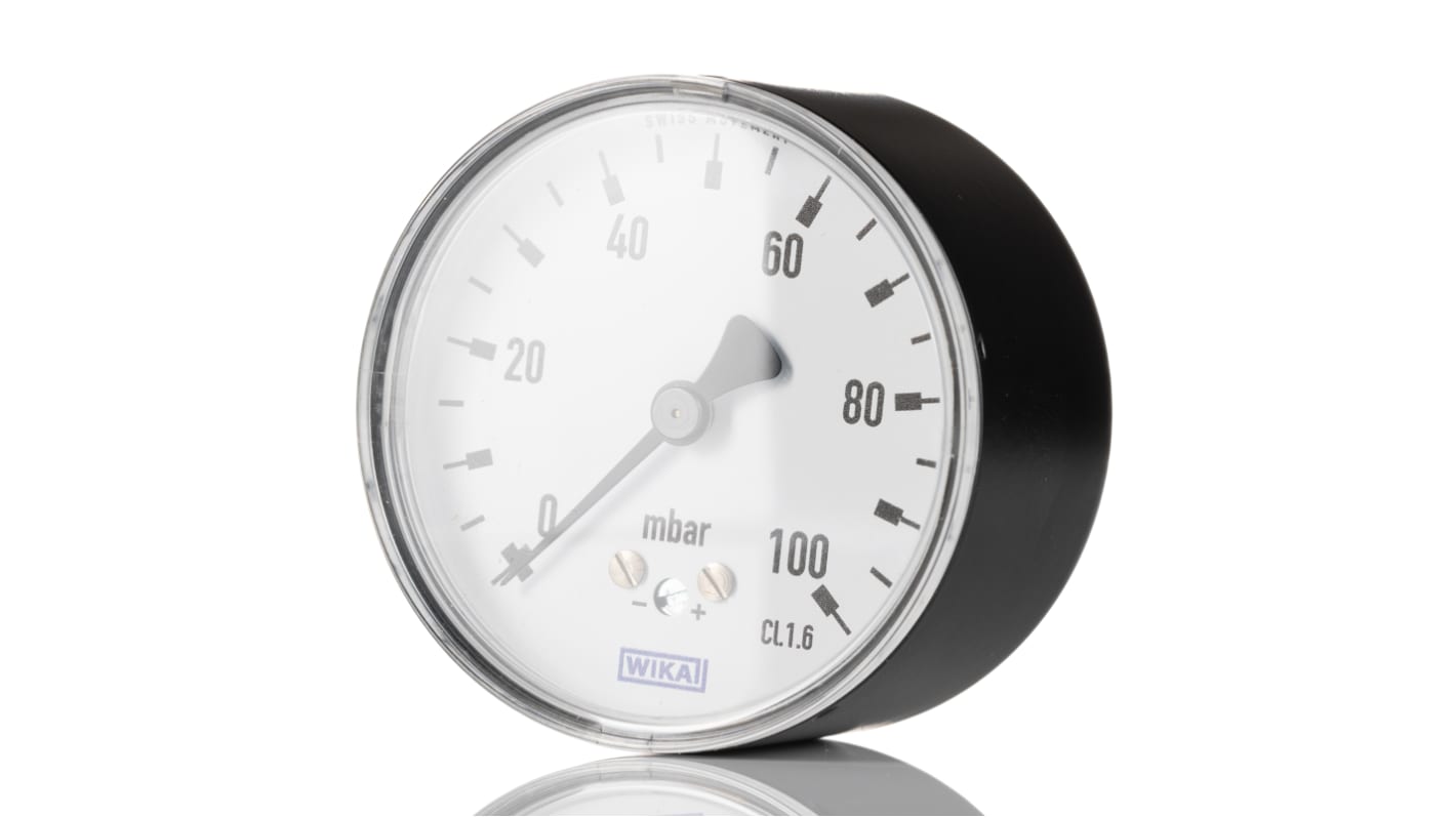 WIKA G 1/4 Analogue Pressure Gauge 0bar Back Entry, 9850554, -0.16bar min., 611.10