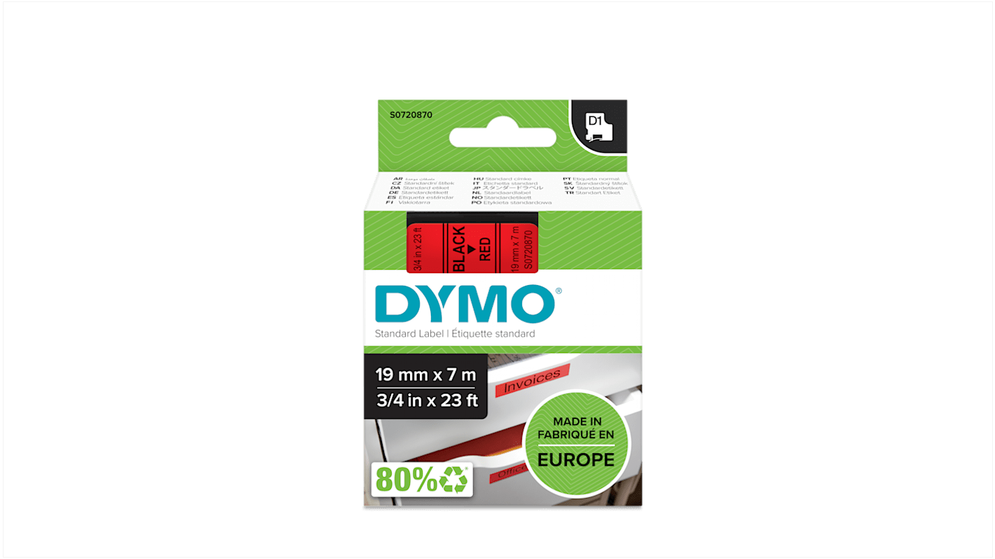 DYMO Rhino Beschriftungsband Schwarz für Dymo 360, Dymo 420P, Dymo 450 DUO, Dymo 500TS, Dymo Mobile Labeler auf Rot