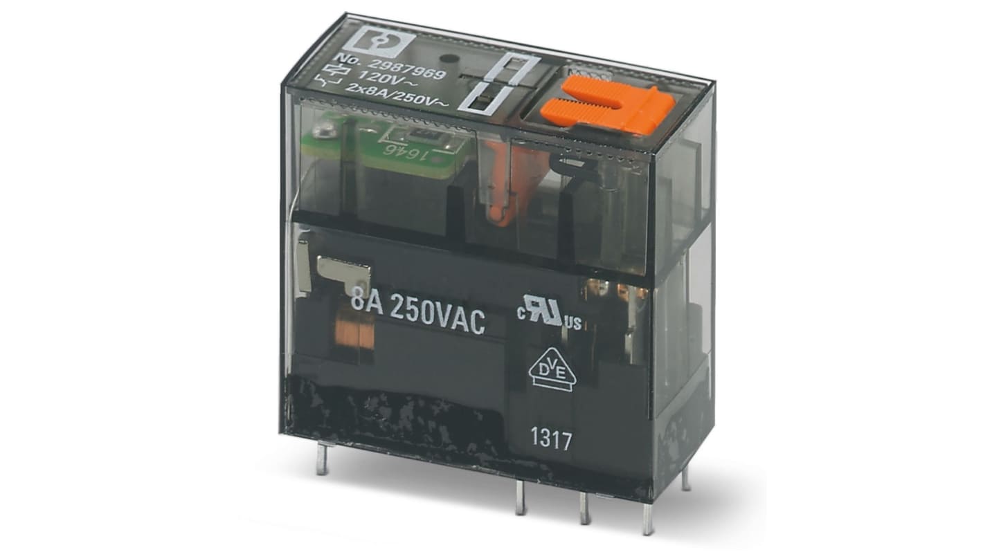 Relé sin enclavamiento Phoenix Contact REL-MR-120AC/21-21/MS, bobina 120V ac, 8A, Carril DIN