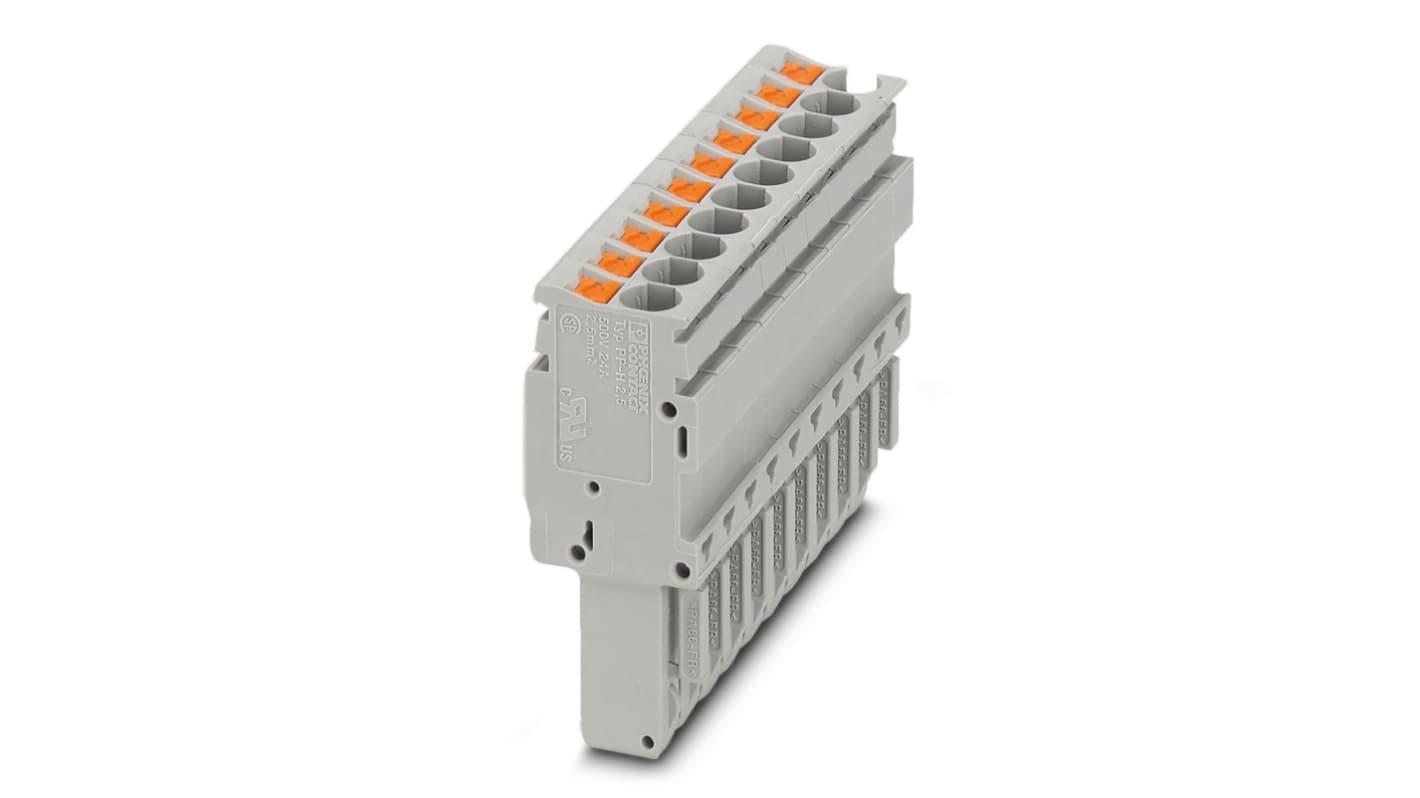 Phoenix Contact 3209950 44326, PP-H 2 Series Grey, 4mm², Push In Termination