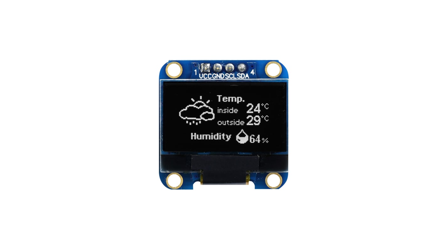 Afficheur OLED, Midas, 0.96pouce, Matrice passive, Blanc, 128 x 64pixels, COB, interface I2C