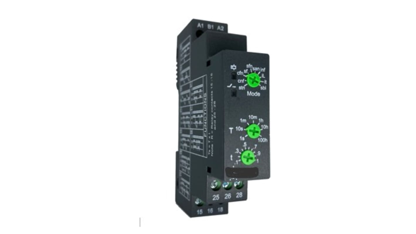 RS PRO DIN Rail Mount Timer Relay, 12 → 240V ac, 2-Contact, 0.1s to 100h, DPDT