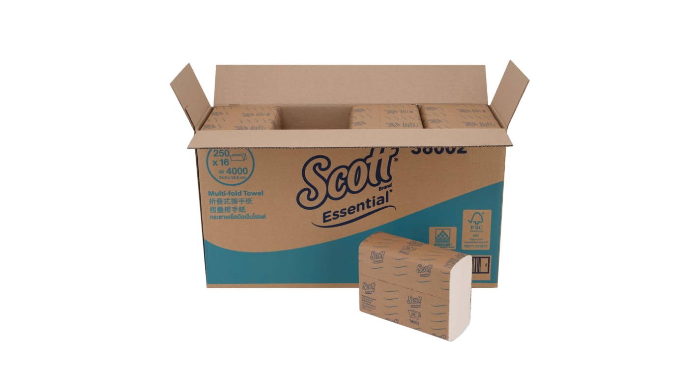SCOTT Multifold (38002) Folded White Paper Towel, 195 x 80mm, 4000 Sheets