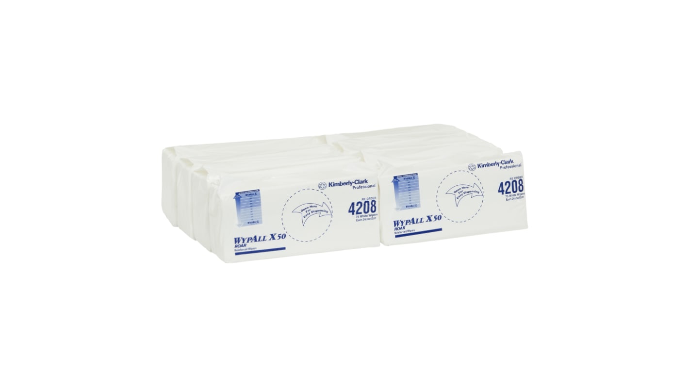 WYPALL X50 Reinforced Single Sheet White Wipers (4208) Dry Multi-Purpose Wipes, Pack of 600, 24cm